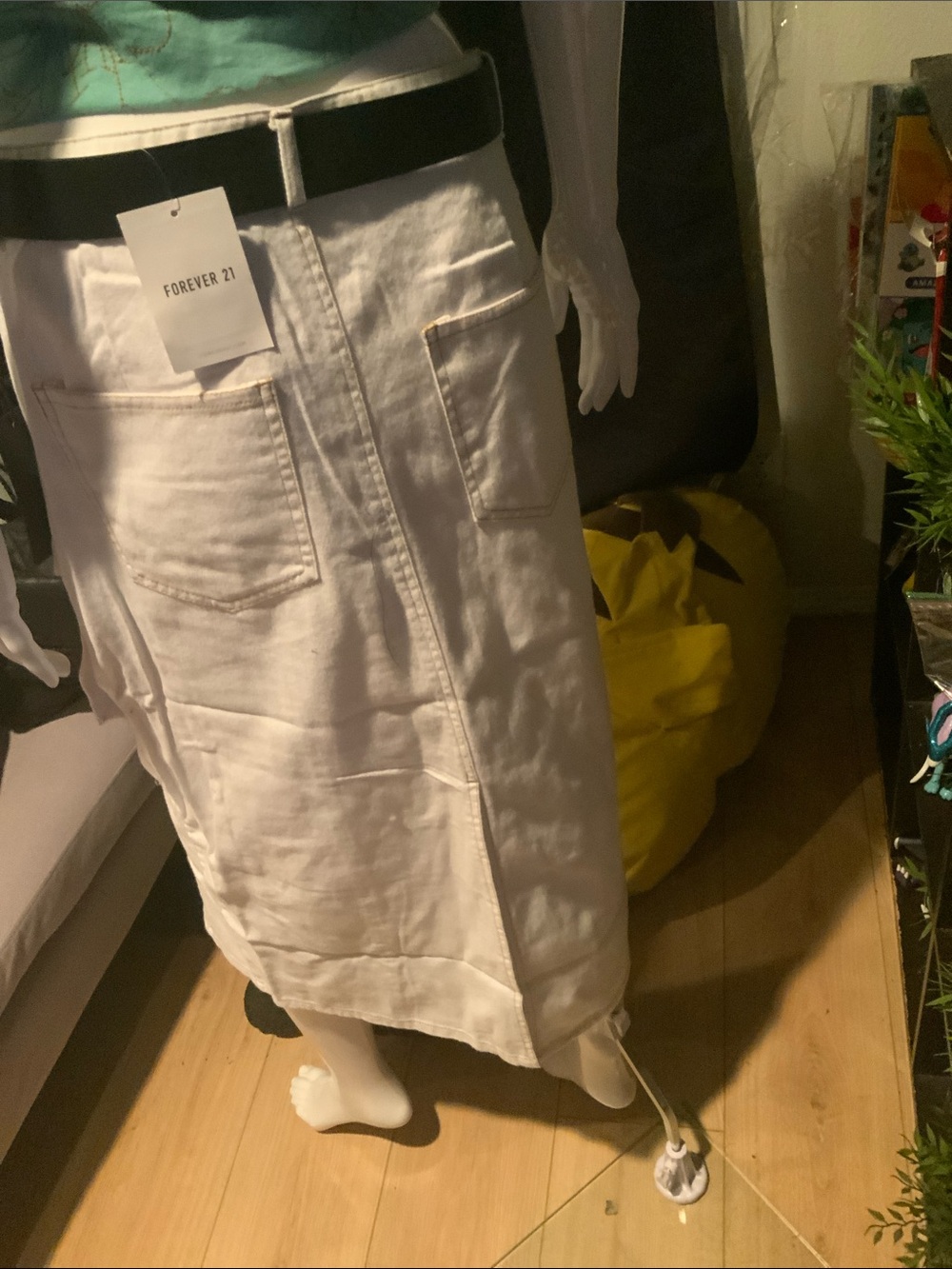 White Cargo Pocket Midi Skirt with Black Belt - Picture 5 of 9